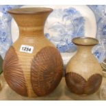 A large Rob Fierek studio pottery vase with incised roundel decoration and a brown glaze finish -