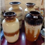 Four large vintage West German pottery vases with decorative fat lava and other glaze effects