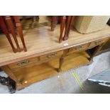 A 1.37m reproduction mahogany Georgian style potboard dresser base with two frieze drawers and