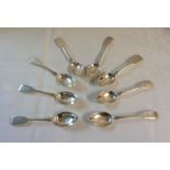 A set of six Exeter silver fiddle pattern teaspoons - 1856 - sold with two others - 1864