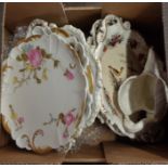 A box containing a quantity of assorted ceramics including 19th Century Ridgeway Oriental birds part