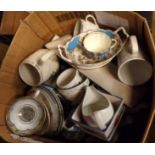 A box containing a quantity of assorted ceramics including Paragon, blue and white, etc.