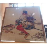 A 19th Century woolwork picture depicting a soldier at rest - framed and glazed