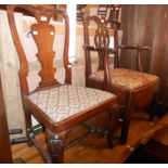 An antique mahogany dining chair with shell top rail and shaped splat back - sold with an antique