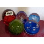 Five glass paperweights including M'dina, etc.