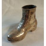 A Chester silver boot pattern vesta stand - wax loaded, dents