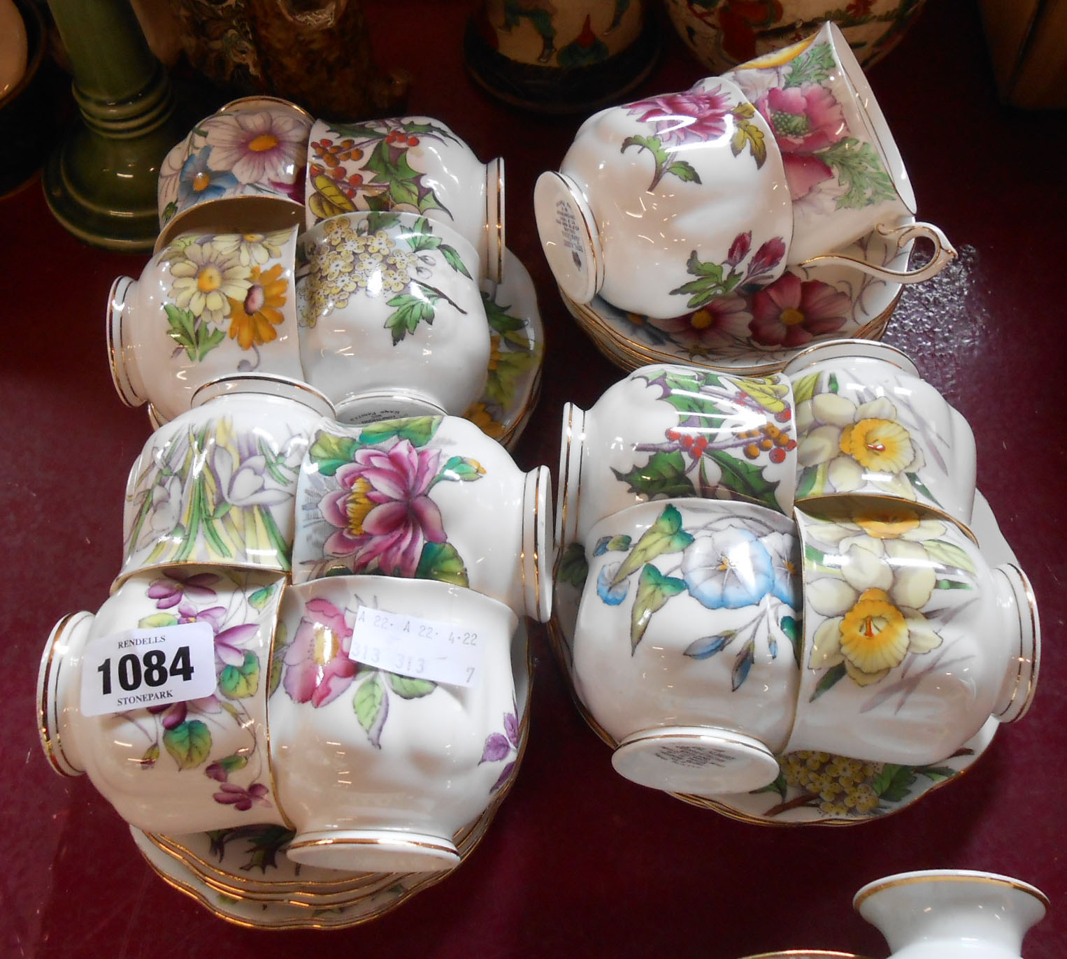 Five Royal Albert bone china Flowers of the Month series trios - sold with a further three cups