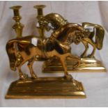 A pair of 19th Century cast brass horse form mantle decorations with inset glass eyes - sold with