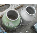 Two old small aluminium milk churns - no lids