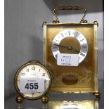 An H. Samuel carriage timepiece with battery movement - sold with a vintage Medana alarm clock -