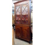 *A 1.1m 19th Century mahogany and strung two part corner cabinet with astragal glazed top section