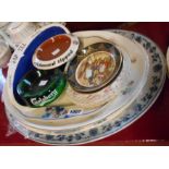 A selection of assorted ceramics including meat platters, advertising ashtrays, etc.