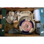 A box containing a quantity of assorted ceramic items including Sunderland lustre mug, etc.