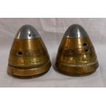 A pair of WWI trench art ordnance shell top paperweights