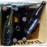 A box containing fourteen old bottles from local breweries including Ross & Co. Newton Abbot, R.B.