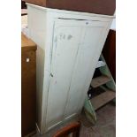 A 68cm old painted wood linen cupboard with shelves enclosed by a panelled door - holes to top