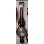 A 19th Century inlaid mahogany cased banjo barometer/thermometer with silvered dial mark for J.
