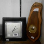A vintage square bakelite cased aneroid wall barometer - dial faded - sold with another