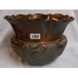 An Arts and Crafts Movement Cornish copper jardiniere by J & F Pool of Hayle, the body with repousse