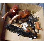 A box containing a quantity of assorted ceramic and other horse figurines