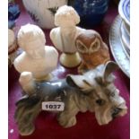 A Kaiser porcelain owl figurine - sold with a Coopercraft novelty dog figurine and two resin and
