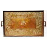 A large Arts and Crafts Movement Keswick School of Industrial Arts tea tray with Sir. Alfred