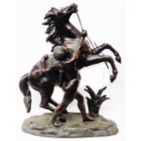 A large spelter Marley horse figurine with Coustou signature to plinth