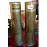 A pair of vases made from WWI brass shell cases