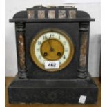 A late Victorian black slate and marble cased mantel clock with S. Marti eight day gong striking