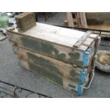 Three large wooden ammunition boxes with remains of original green paint - sold with a small metal