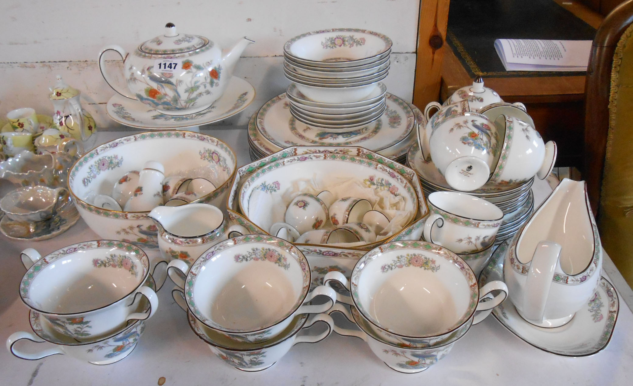 A large quantity of Wedgwood Kutani Crane teaware and other china including teapot, cups and