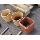 Two large ceramic garden planters - sold with a square form terracotta planter