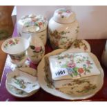 A quantity of Crown Staffordshire Pagoda pattern items including trinket boxes, ginger jar and