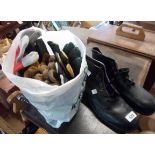 A pair of size 11 Greenham Grenadiers black leather safety boots - sold with a bag of gardening