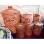 A selection of Henry Watson pottery Original Suffolk terracotta kitchen storage jars comprising