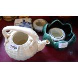 A small quantity of ceramic items including first period Belleek coral form teapot (no lid and