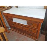 A 1.3m 20th Century hardwood chest of three long drawers with part painted finish, set on bracket