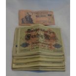 A collection of early 20th Century German Mark bank notes - sold with an Argentinian 1 peso
