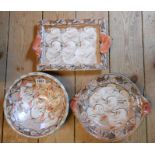 Three pieces of Willie Carter Top Farm studio pottery, each decorated with hand painted stylised