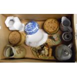 A box containing a quantity of assorted ceramics including Victorian relief moulded jug, Italian