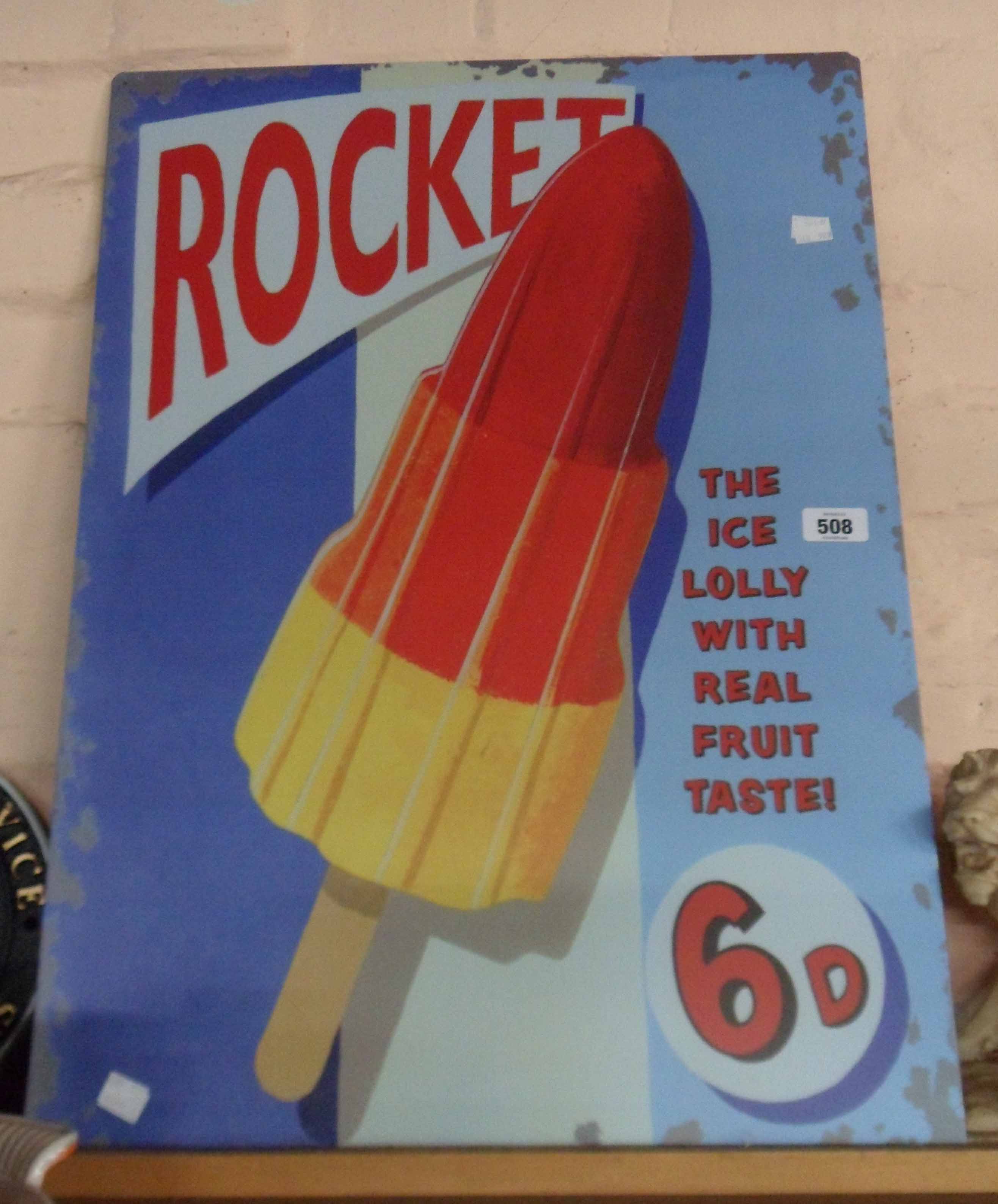 A large modern printed tin Rocket ice lolly advertising sign