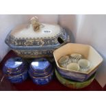 A small selection of Maling pottery comprising blue and white soup tureen in the Oriental pattern,