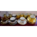 A small selection of ceramic items including a Maling pottery coffee can and saucer with gilt and