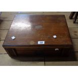 An old oak fitted cutlery box with lift-top and front drawer - no contents