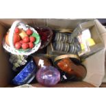 A box containing a quantity of assorted ceramic and glass items including Bunnykins moneybox,