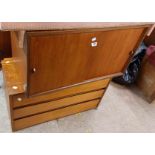 Two 80cm retro teak effect wall system cabinets, one with slides and shelf enclosed by a pair of