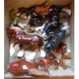 A box containing a quantity of assorted ceramic and other horse figurines