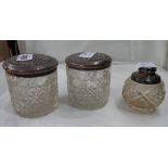 A pair of silver topped hobnail cut glass dressing table jars - Birmingham - sold with a silver