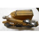 A vintage Royal Dutch Touring Club wooden motorcycle and sidecar toy (with removable lid), decorated
