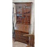 A 76cm reproduction mahogany and cross banded two part bureau/bookcase with astragal glazed top